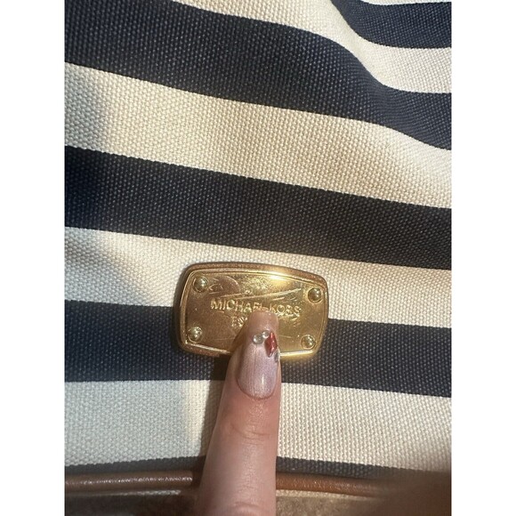 Michael Kors Marina Navy Blue White Stripe Nautical Canvas Tote - Picture 3 of 16